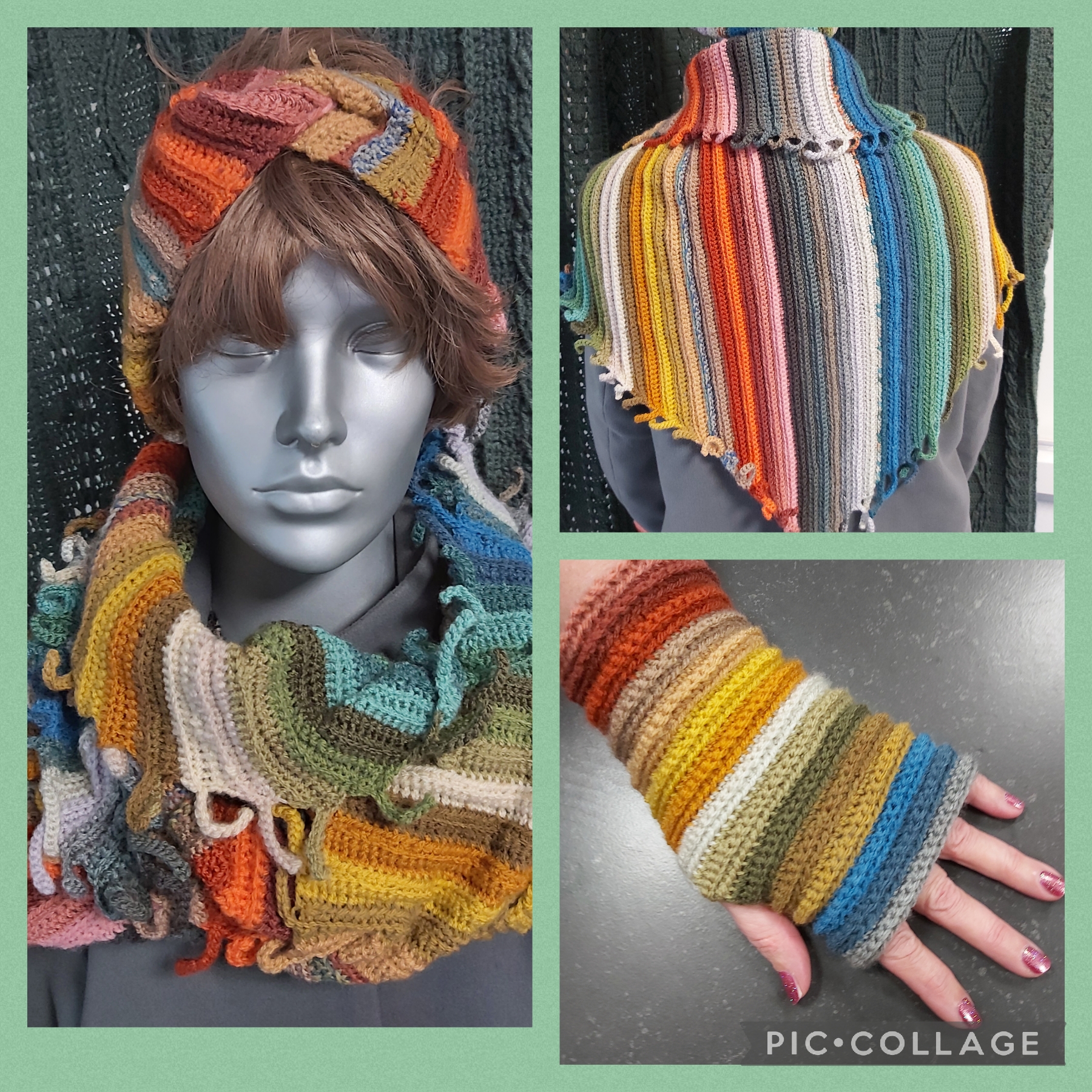 patroon sjaal/omslagdoek, haarband en handwarmers Blikvanger